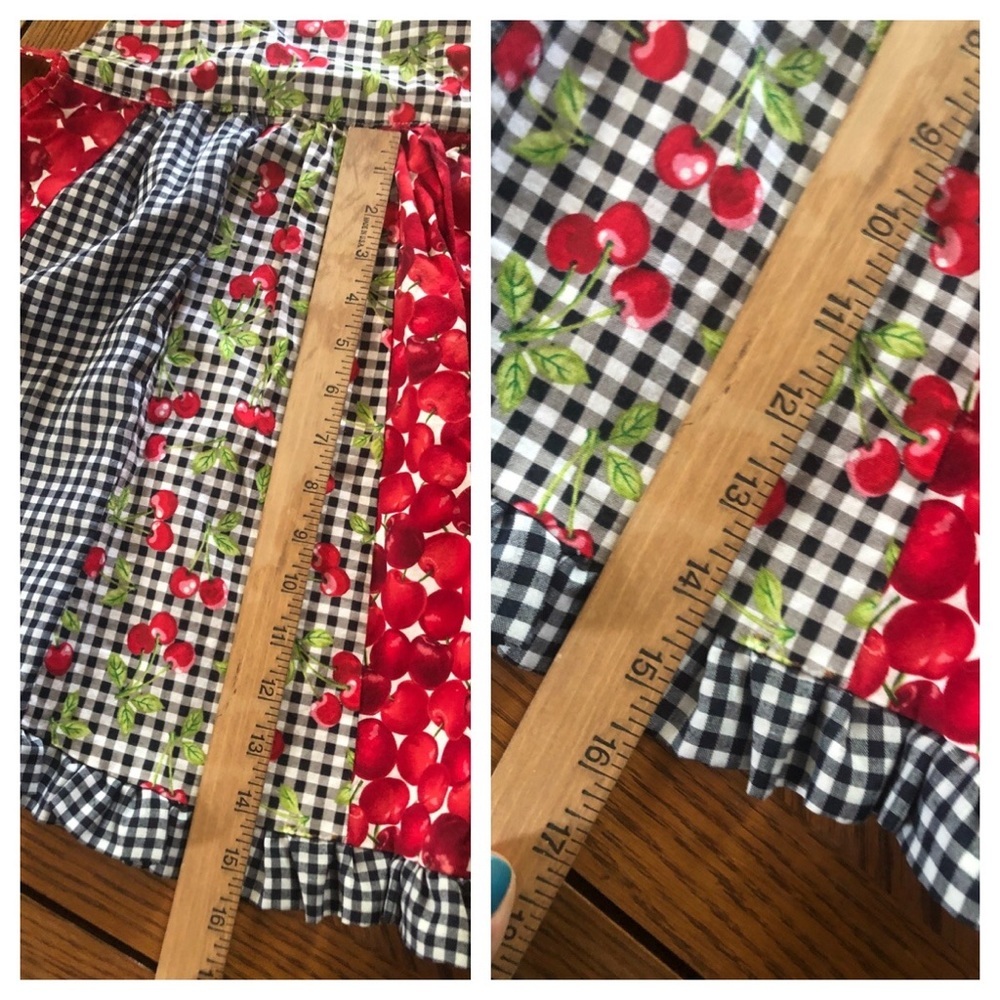 Vintage Rockabilly Cherries and Gingham Print Bib Apron - Picture 10 of 12